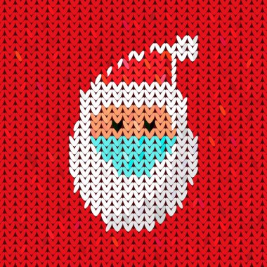 Noel Baba, Noel sağlık hizmetleri için tıbbi maske takıyor. Örgü süveter tarzında..