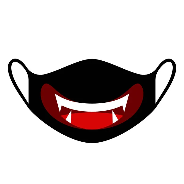 Sivri dişlerle gülümsemek cadılar bayramında Dracula tıbbi maskesini sayar. Ev konseptinde kal ve covid19 'da kal. — Stok Vektör