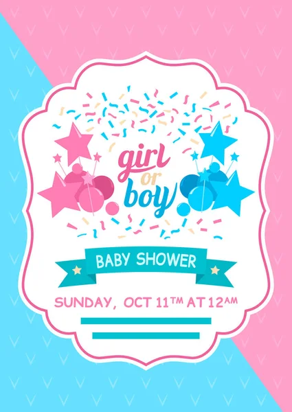 Karta Powitalna Baby Shower Kolorze Różowym Niebieskim Stylu Kreskówki Ilustracja — Wektor stockowy