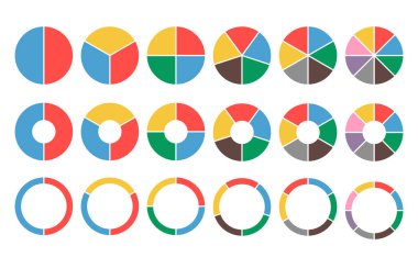 Büyük renkli turta tabloları. 2,3,4,5,6,8 bölüm. Düz simgeler