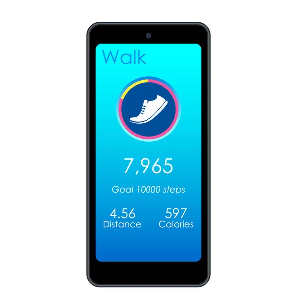 Mobile phone screen with step and running counter fitness app interface. — Stock Vector