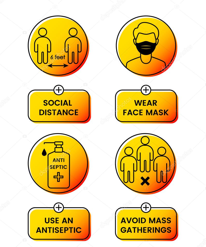 safety instructions for covid 19 during quarantine. wear a mask. keep your distance.