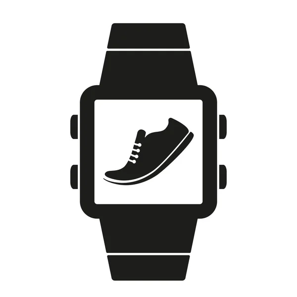 Icono de podómetro en reloj inteligente smartwatch. silueta negra — Archivo Imágenes Vectoriales