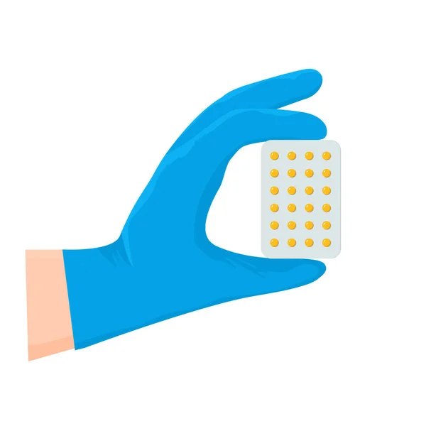 医者が手袋をして薬を持っている 治療の概念とCovidの予防19 白い背景に隔離されたベクトルイラスト — ストックベクタ