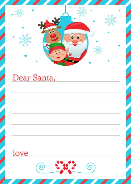 親愛なるサンタクラス クリスマスのシンボルと空白の手紙テンプレート 白い背景に独立したベクトル図 — ストックベクタ