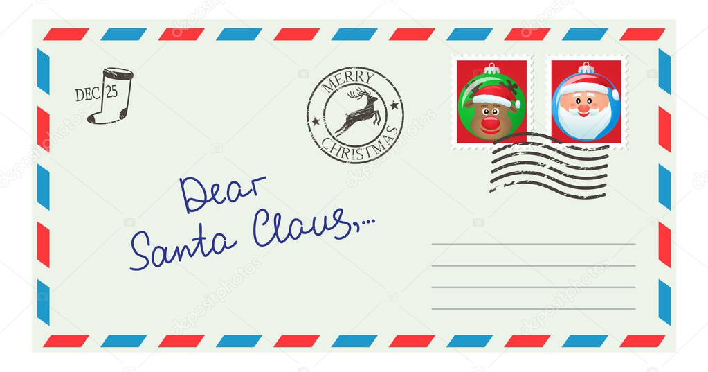 Dear santa claus, blank letter template with christmas symbols. vector illustration isolated on white background