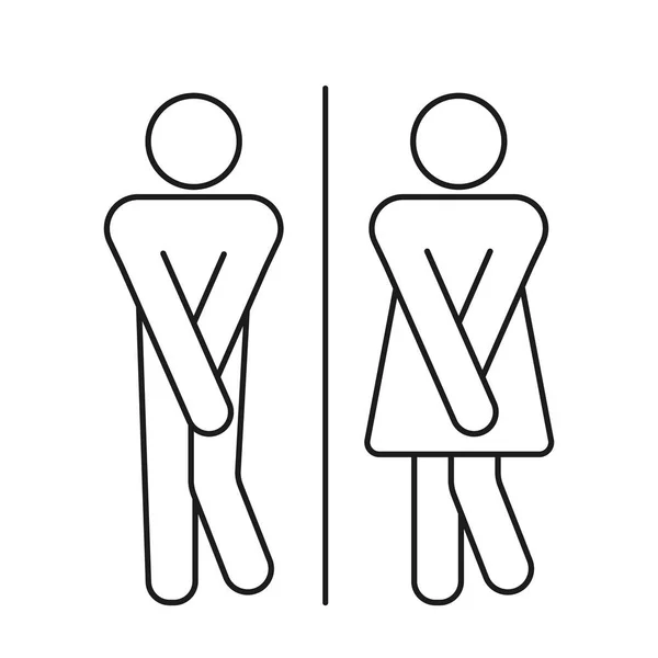 男性トイレと女性トイレの面白いアイコン 人の黒いシルエット 白を背景にしたフラットベクトルイラスト — ストックベクタ