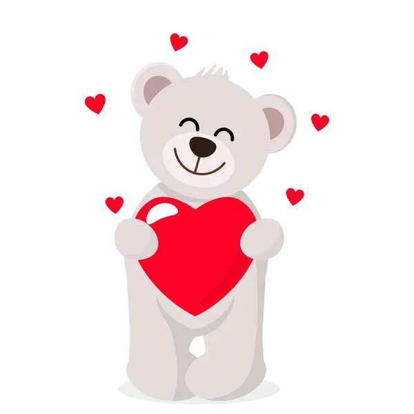 Zabawna Postać Teddy Trzymająca Łapach Wielkie Serce Koncepcja Walentynek Płaski — Wektor stockowy