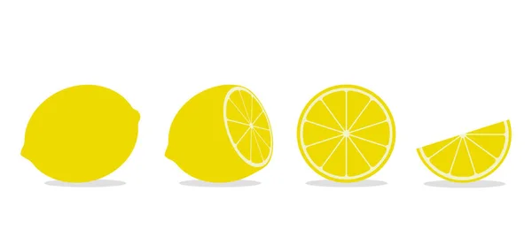 Hela Och Skivade Lime Eller Citron Med Blad Platt Vektor — Stock vektor