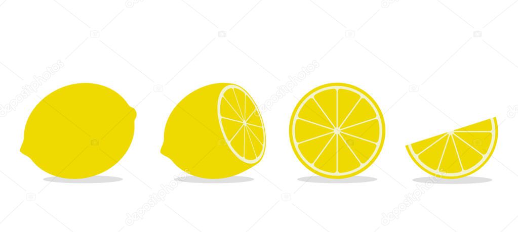 Set of whole and sliced lime or lemon with leaf. flat vector illustration isolated on white background
