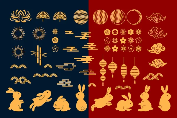 Sonbahar tatili için altın Çin elementleri seti