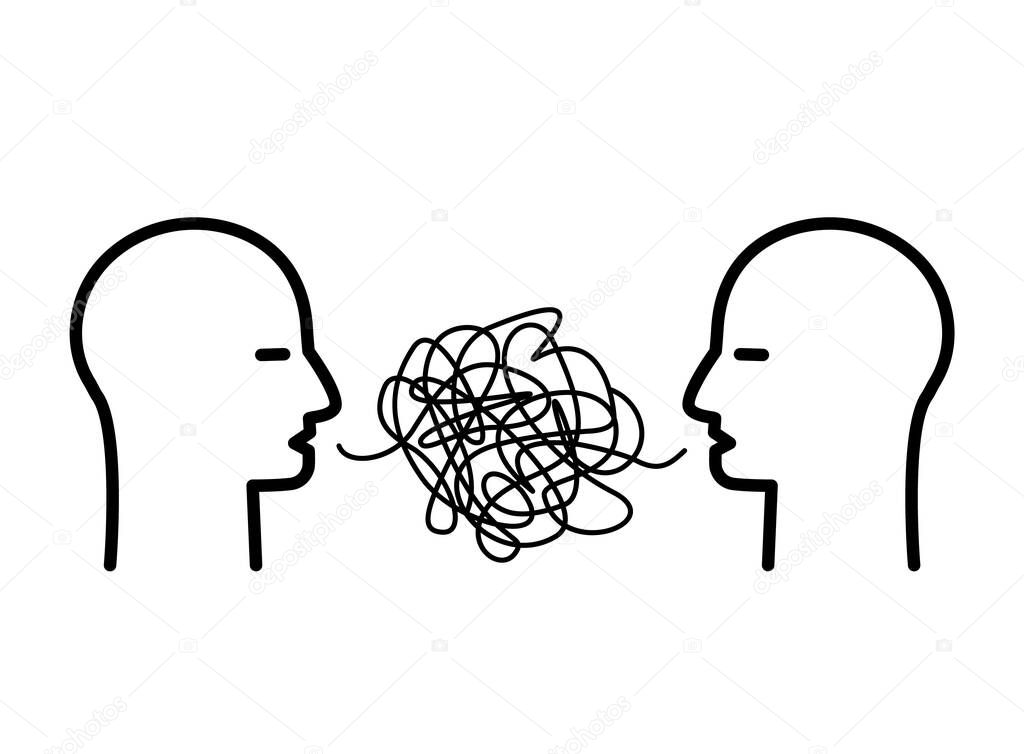 dos cabezas de personas con pensamientos confusos en sus cabezas están