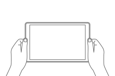 Elinde tablet tutan bir adam. Metin için yeri olan boş ekran. Vektör illüstrasyonu doğrusal şekilde izole edildi