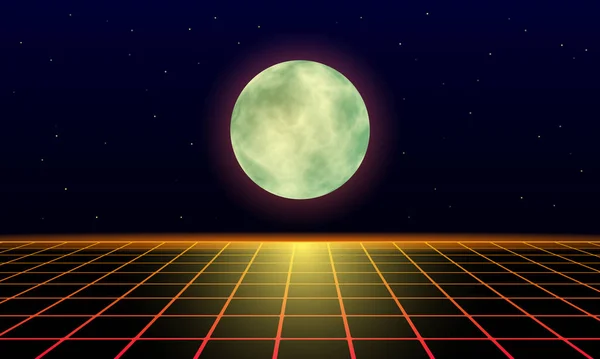 Żółty Księżyc Księżycowy Szlak Laserowej Siatce Krajobrazu Kosmosie Futurystyczne Tło — Wektor stockowy