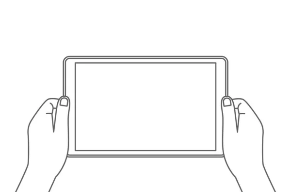 Mann Mit Tablette Der Hand Leerer Bildschirm Mit Platz Für — Stockvektor