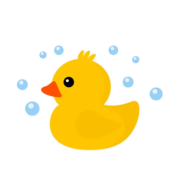 Yellow Rubber Duck Soapy Foam Icon Flat Style Vector Illustration — Stock Vector