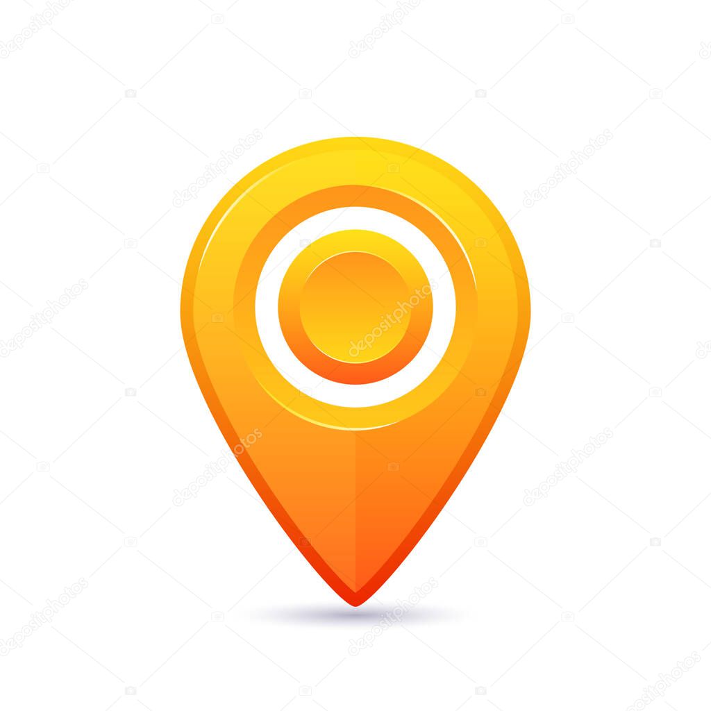 Orange 3D location pin with shadow. vector illustration isolated on white background
