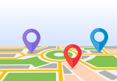 Hareketli şehir haritası. GPS hareketin yerini kontrol ediyor. vektör çizimi izole edildi