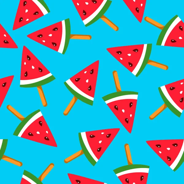 Summer Seamless Pattern Ice Cream Watermelon Seeds Blue Background Vector — Stock Vector