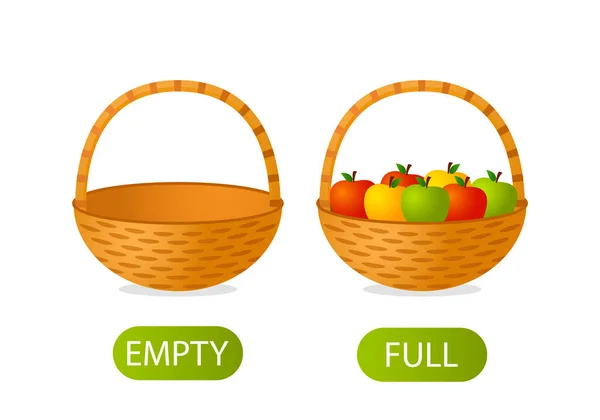 Pusty Pełny Kosz Jabłek Nauczanie Dzieci Przeciwieństw Matematyce Ilustracja Wektor — Wektor stockowy