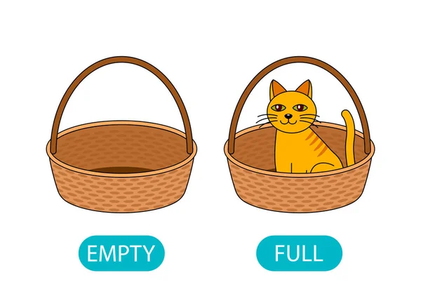 Empty Full Basket Cat Concept Teaching Children Adjective Vector Illustration — Stock Vector