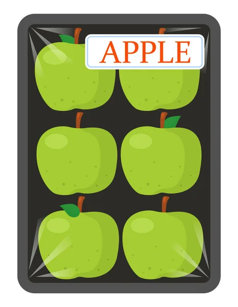 一套成熟的 多汁的绿色苹果 装在一个袋子里 在超级市场上出售 在白色背景上孤立的向量图 — 图库矢量图片
