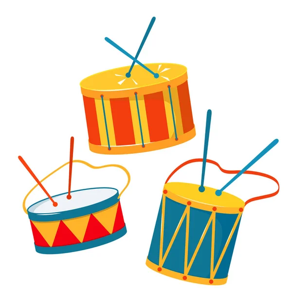 Set Brightly Colored Drums Sticks Rio Carnival Concept Vector Illustration — Stock Vector