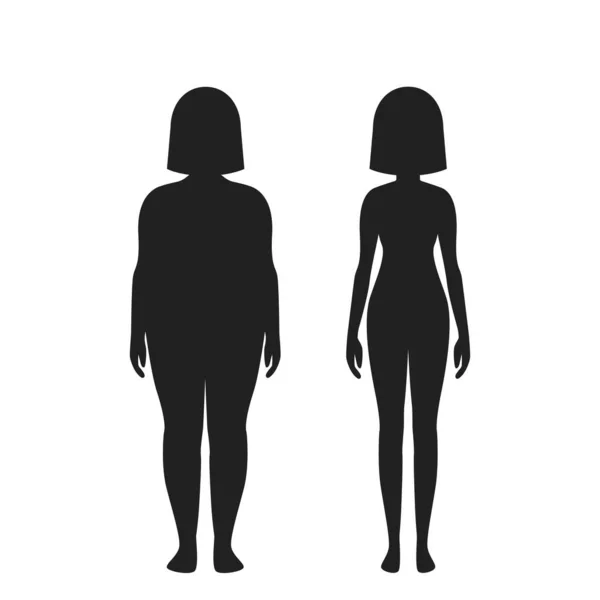 Ένα Χοντρό Και Λεπτό Κορίτσι Υγιεινό Τρόπο Ζωής Και Δίαιτα — Διανυσματικό Αρχείο
