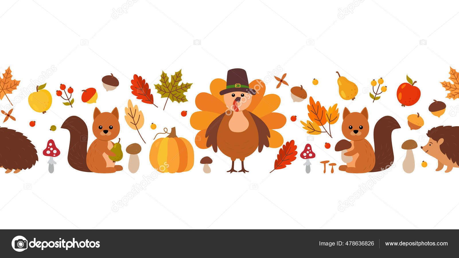 Thanksgiving Seamless Pattern Border Fall Leaves Squirrel Hedgehog thanksgiving-seamless-pattern-border-fall-leaves-squirrel-hedgehog