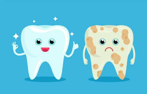 Diente Blanqueado Brillante Saludable Diente Malo Con Caries Emociones Humanas — Vector de stock