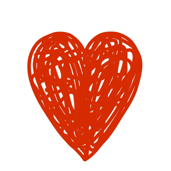 Handgezeichnetes Herz Bleistiftkritzelei Auf Weißem Hintergrund Zum Valentinstag Symbol Flachen — Stockvektor