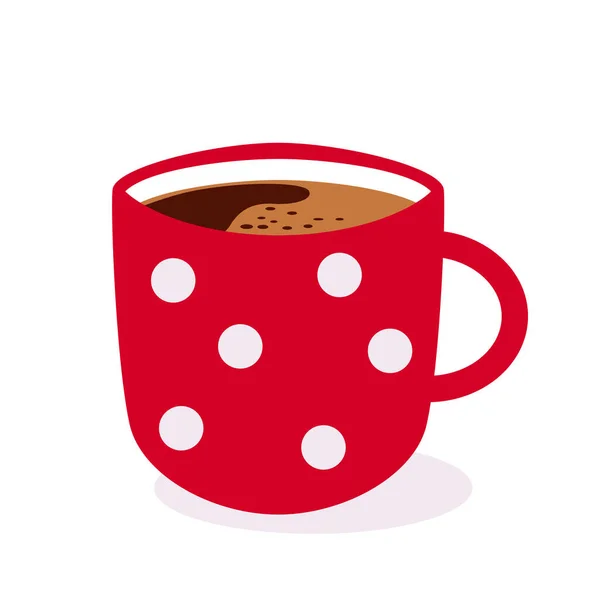 Czerwona Filiżanka Aromatyczną Kawą Wewnątrz Płaski Wektor Ilustracji Izolowane Białym — Wektor stockowy