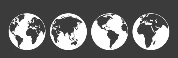 Quatro Visões Diferentes Planeta Terra Diferentes Continentes Globo Conjunto Planetas — Vetor de Stock