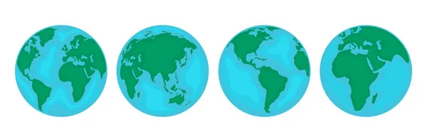 Quatro Visões Diferentes Planeta Terra Diferentes Continentes Globo Conjunto Planetas — Vetor de Stock