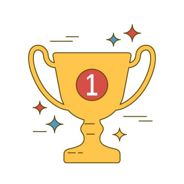 Şampiyon altın kupa. Spor dalında birincilik ödülü. Beyaz arkaplanda izole edilmiş doğrusal çizgi film tarzında vektör illüstrasyonu