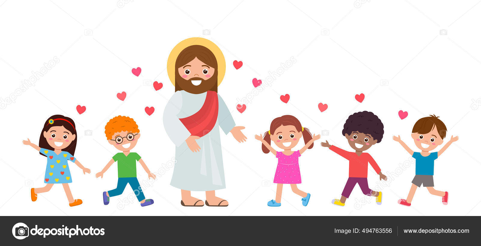 Joyful Children Follow Jesus Christ Concept Sunday School Religious ...