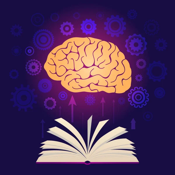 Ludzki Mózg Otrzymuje Wiedzę Informacje Pomocą Książki Koncepcja Uczenia Się — Wektor stockowy