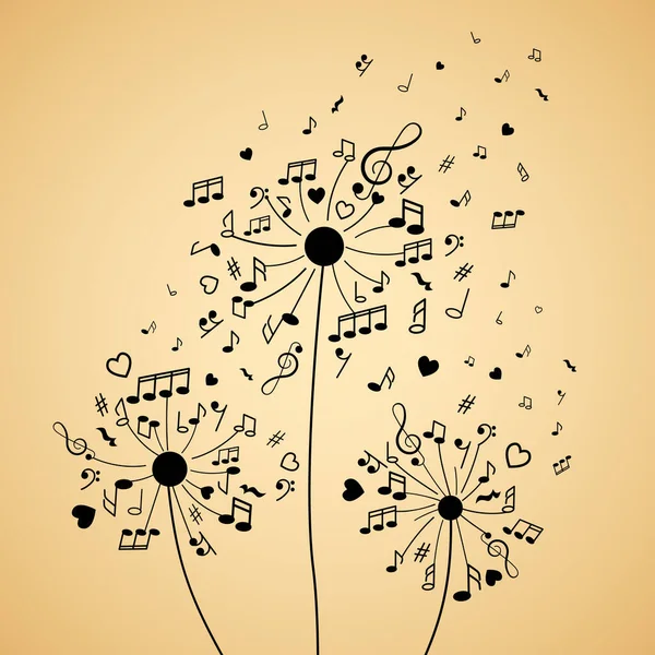 Fluffy Dandelions Form Notes Musical Signs Treble Clefs Love Music — Stock Vector