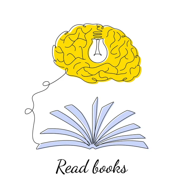 Nsan Beyni Bilgi Bilgiyi Bir Kitaptan Alır Bilincin Ampulünü Açar — Stok Vektör