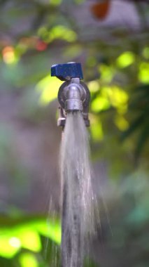 Eller musluğu aç ve ellerini yıka. Odaklanma seçildi. Bulanık arkaplan