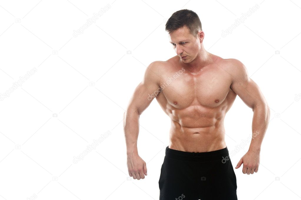 Strong athletic man on white backgroun