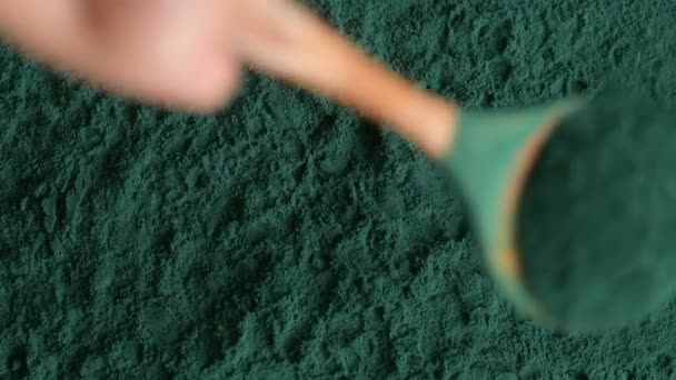 Spirulina Poeder Uitzicht Vanaf Top Veganistisch Superfood Gezond Detox Concept — Stockvideo