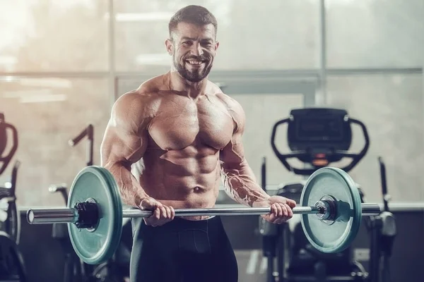 Brutal Fuerte Atlético Hombres Bombeo Los Músculos Entrenamiento Culturismo Concepto — Foto de Stock