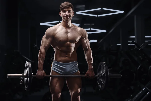 Homme Athlétique Caucasien Exerçant Pompage Des Muscles Biceps Bodybuilder Fort — Photo