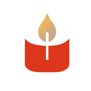 Alevde çapraz şekli olan, beyaz arka planda izole edilmiş, yanan bir çay ışığı mumunun basit bir simgesi.