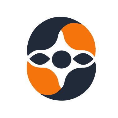 Koyu mavi ve turuncu renkli soyut logo tasarımı, teknoloji veya iş dünyası için modern ve dinamik sembol