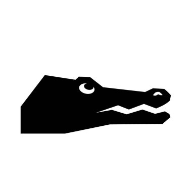 Cesur Siyah Timsah Başlı Timsah Resim Simgesi: Güçlü Minimalist Vektör Tasarımı Sembolize Gücü, Vahşi Doğa ve Saldırgan Marka Kimliği.