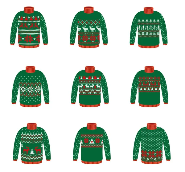 크리스마스 파티에서 스웨터를 입었어 무늬를 뜨개질 선수들 — 스톡 벡터