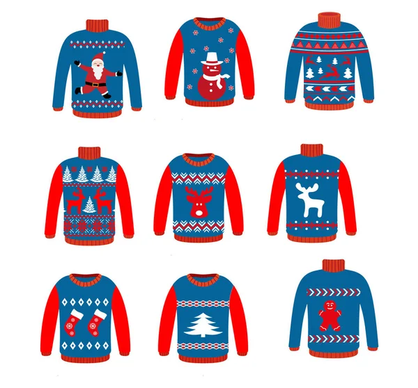 Vector Suéteres Feos Para Fiesta Navidad Jersey Punto Con Patrones — Archivo Imágenes Vectoriales