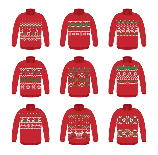 Vector Suéteres Feos Conjunto Para Fiesta Navidad Jersey Punto Con — Vector de stock